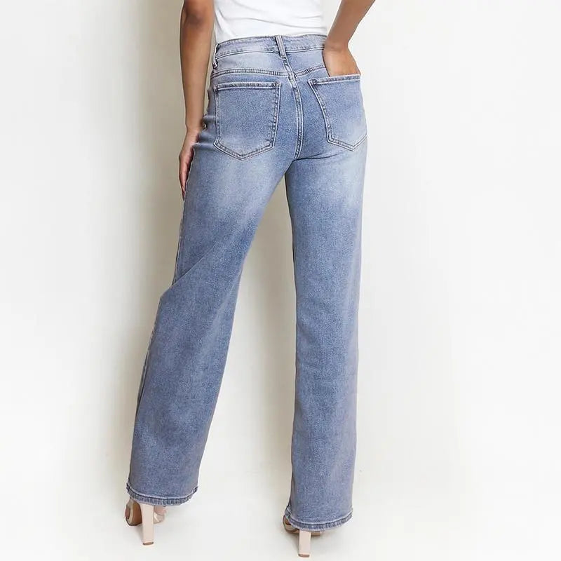 Women's Minimalist High Waist Denim Stretch Wide Leg Jeans, Trendy Multi-Pocket Denim Trousers for Women, Classic Women's Pants, Street Womenswear