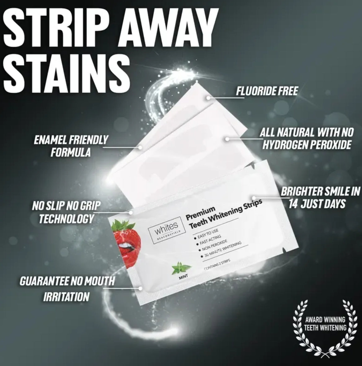Teeth Whitening Strips, 28 Strips (14 Day Treatment) Non Peroxide, Sensitivity Free, Vegan
