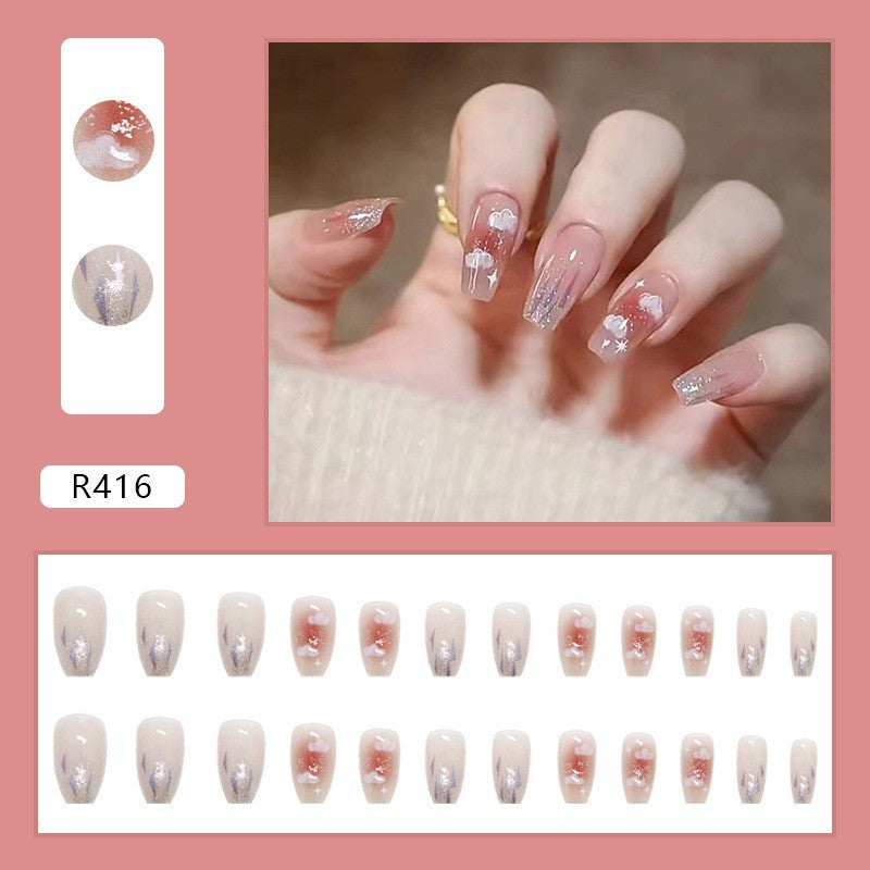 New ins style wearable nail pure desire nail stickers whitening detachable short style 24pcs