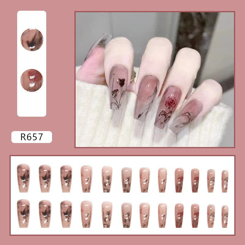 New ins style wearable nail pure desire nail stickers whitening detachable short style 24pcs