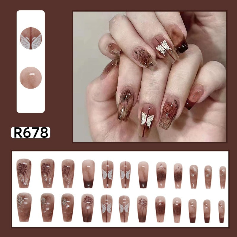 New ins style wearable nail pure desire nail stickers whitening detachable short style 24pcs