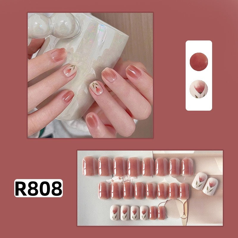 New ins style wearable nail pure desire nail stickers whitening detachable short style 24pcs