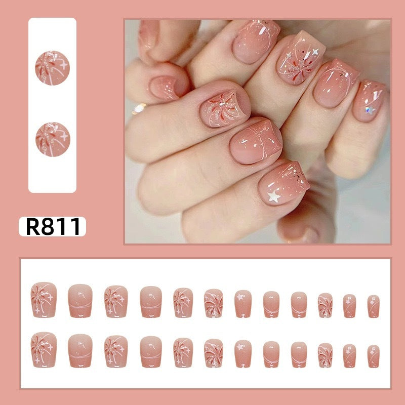 New ins style wearable nail pure desire nail stickers whitening detachable short style 24pcs