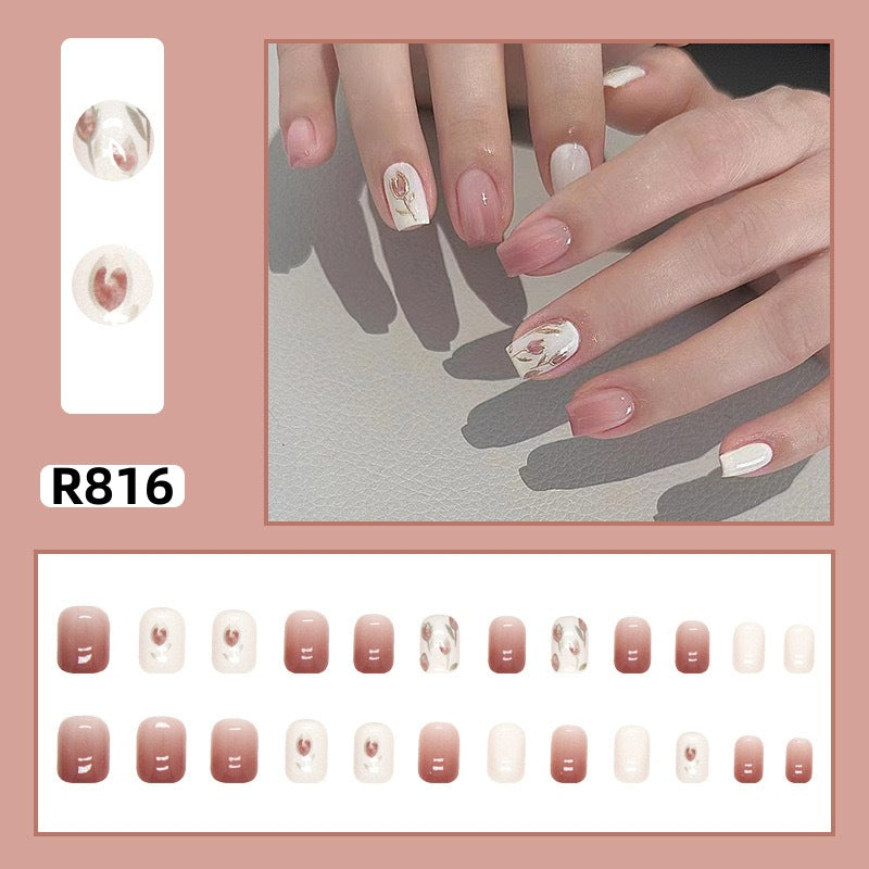New ins style wearable nail pure desire nail stickers whitening detachable short style 24pcs