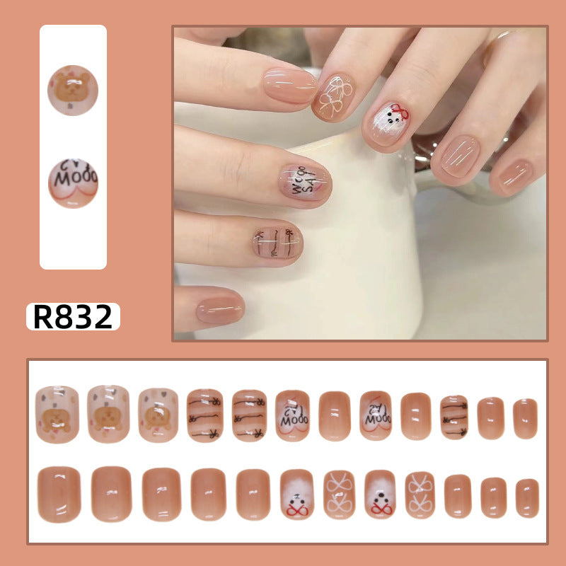 New ins style wearable nail pure desire nail stickers whitening detachable short style 24pcs
