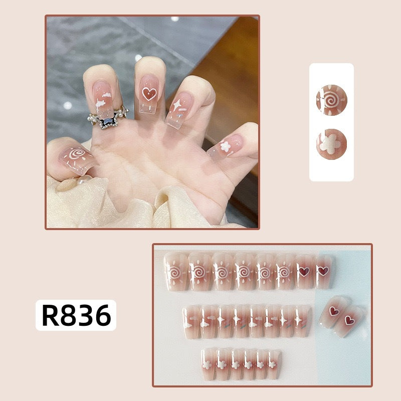 New ins style wearable nail pure desire nail stickers whitening detachable short style 24pcs