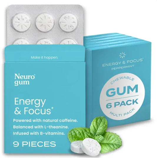 Caffeine Nootropics for Energy and Focus - Sugar Free with L-Theanine, Caffeine, Vitamin B12 & Vitamin B6 - Mint Flavor