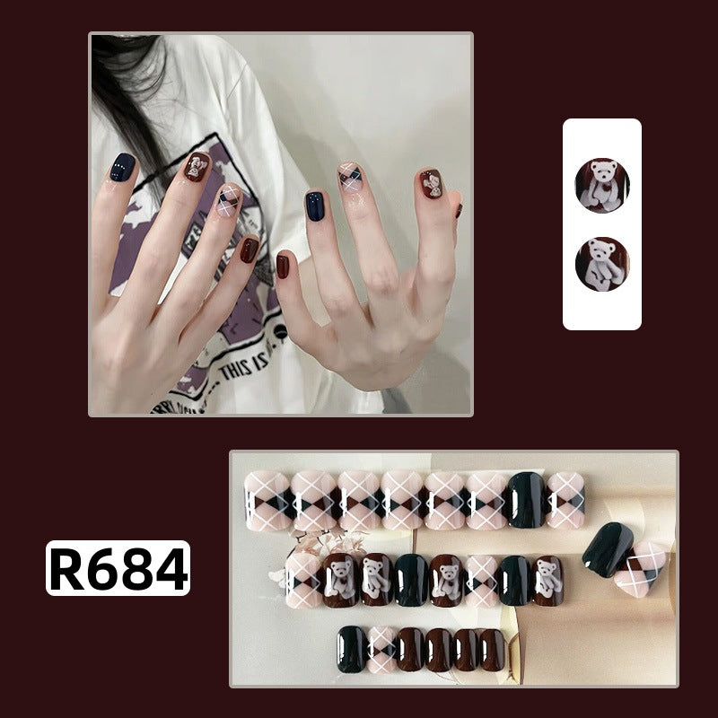 New ins style wearable nail pure desire nail stickers whitening detachable short style 24pcs