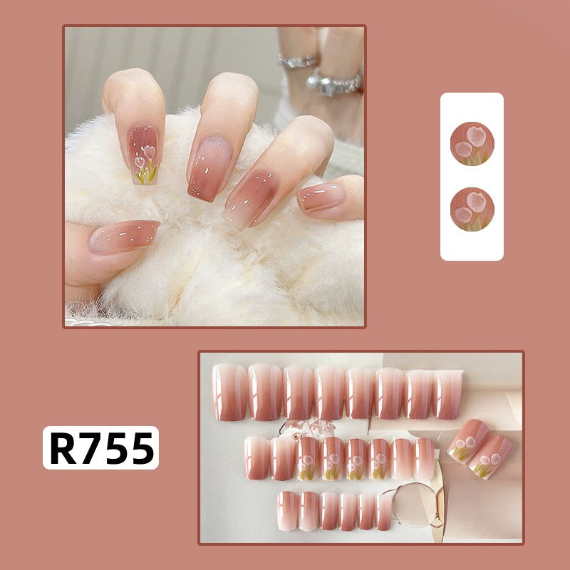 New ins style wearable nail pure desire nail stickers whitening detachable short style 24pcs